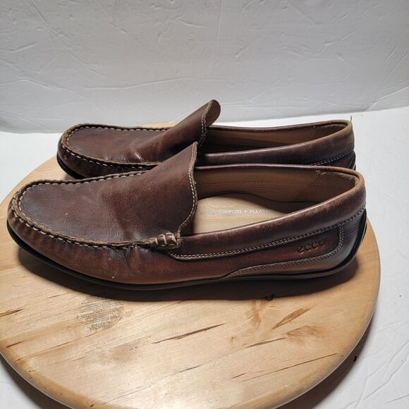 ECCO Shoes Mens Size 12/45 Brown Leather Driving Moccasins Loafers Slip On